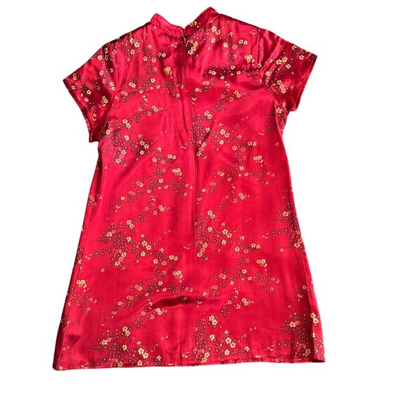 Guess Girls Red Mandarin Collar Floral Satin Dress 6Y Short Sleeves Vintage Styl - Picture 3 of 4